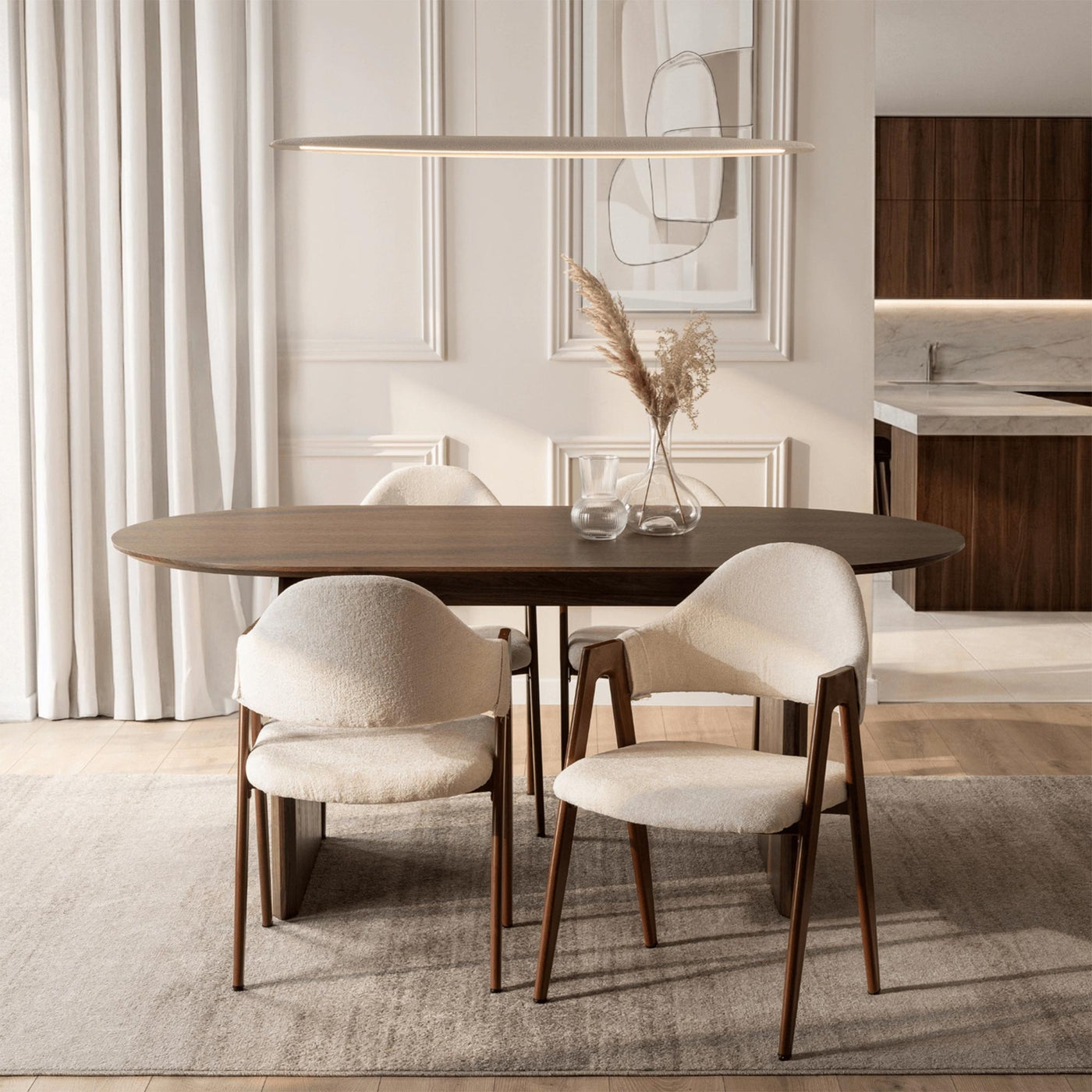 DANTE Table à manger ovale extensible couleur bois foncé 200-300 cm
