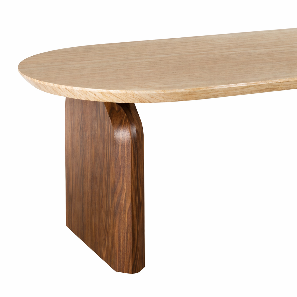 DANTE Table à manger ovale extensible couleur travertin et bois foncé 200-300 cm