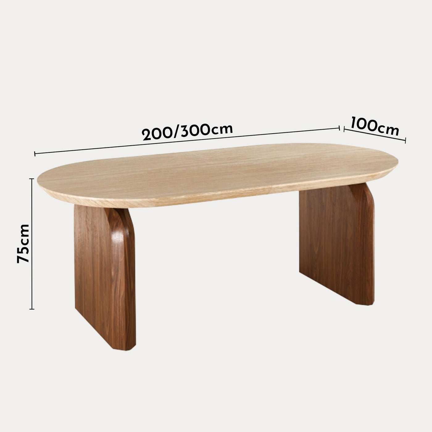 DANTE Table à manger ovale extensible couleur travertin et bois foncé 200-300 cm