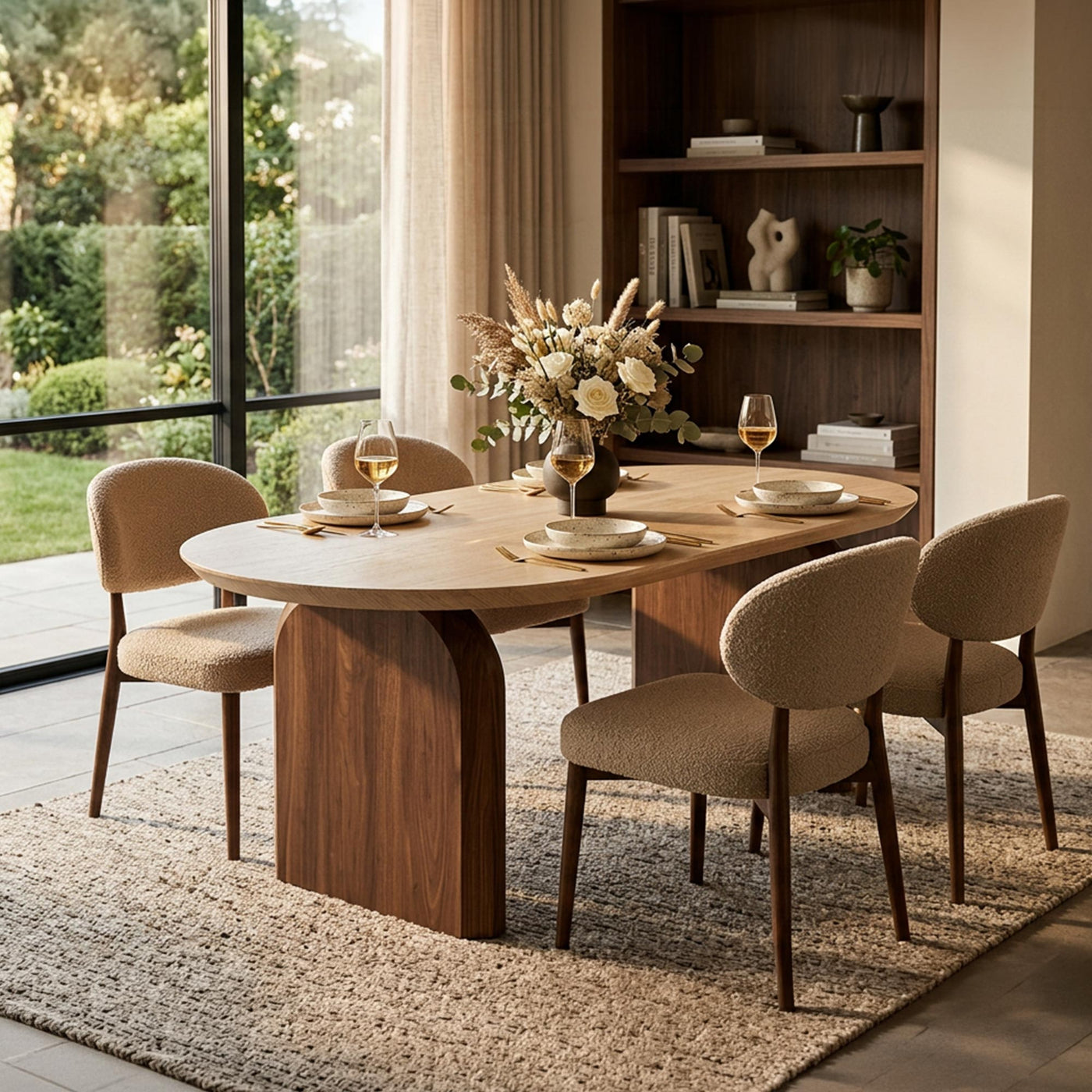 DANTE Table à manger ovale extensible couleur travertin et bois foncé 200-300 cm