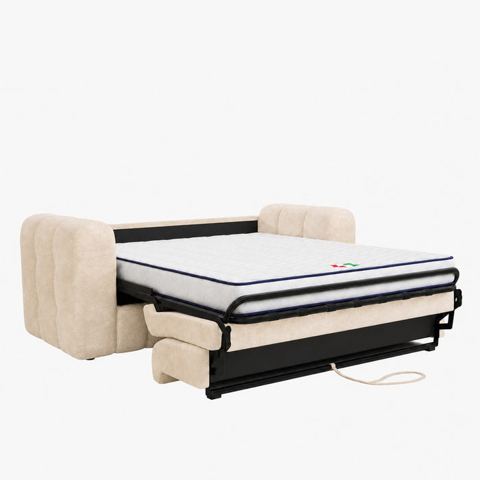 DARIA Canapé 3 places convertible en tissu matelassé beige matelas 14 cm