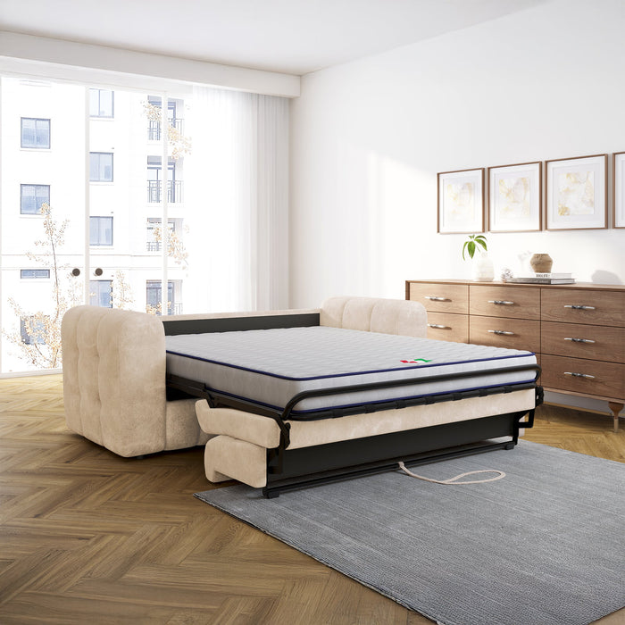 DARIA Canapé 3 places convertible en tissu matelassé beige matelas 14 cm