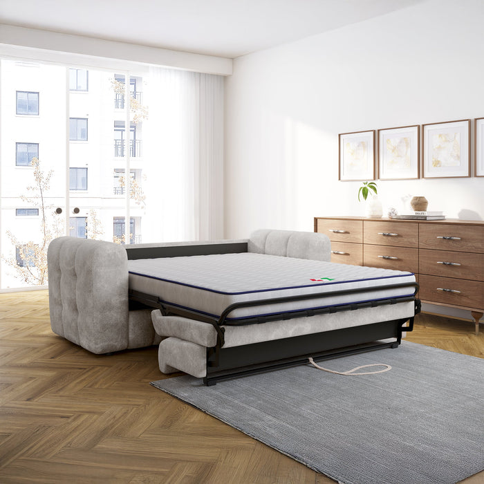 DARIA Canapé 3 places convertible en tissu matelassé gris matelas 14 cm