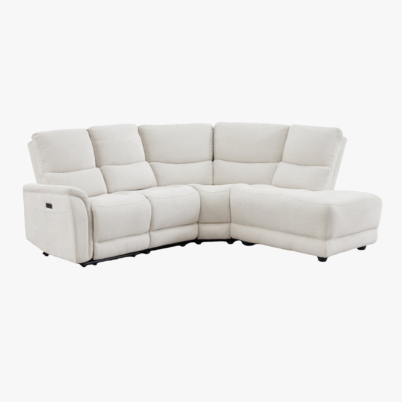 DAVY Canapé d'angle relax électrique en tissu blanc écru - Angle droit - Canapé relax - Mobilier Deco