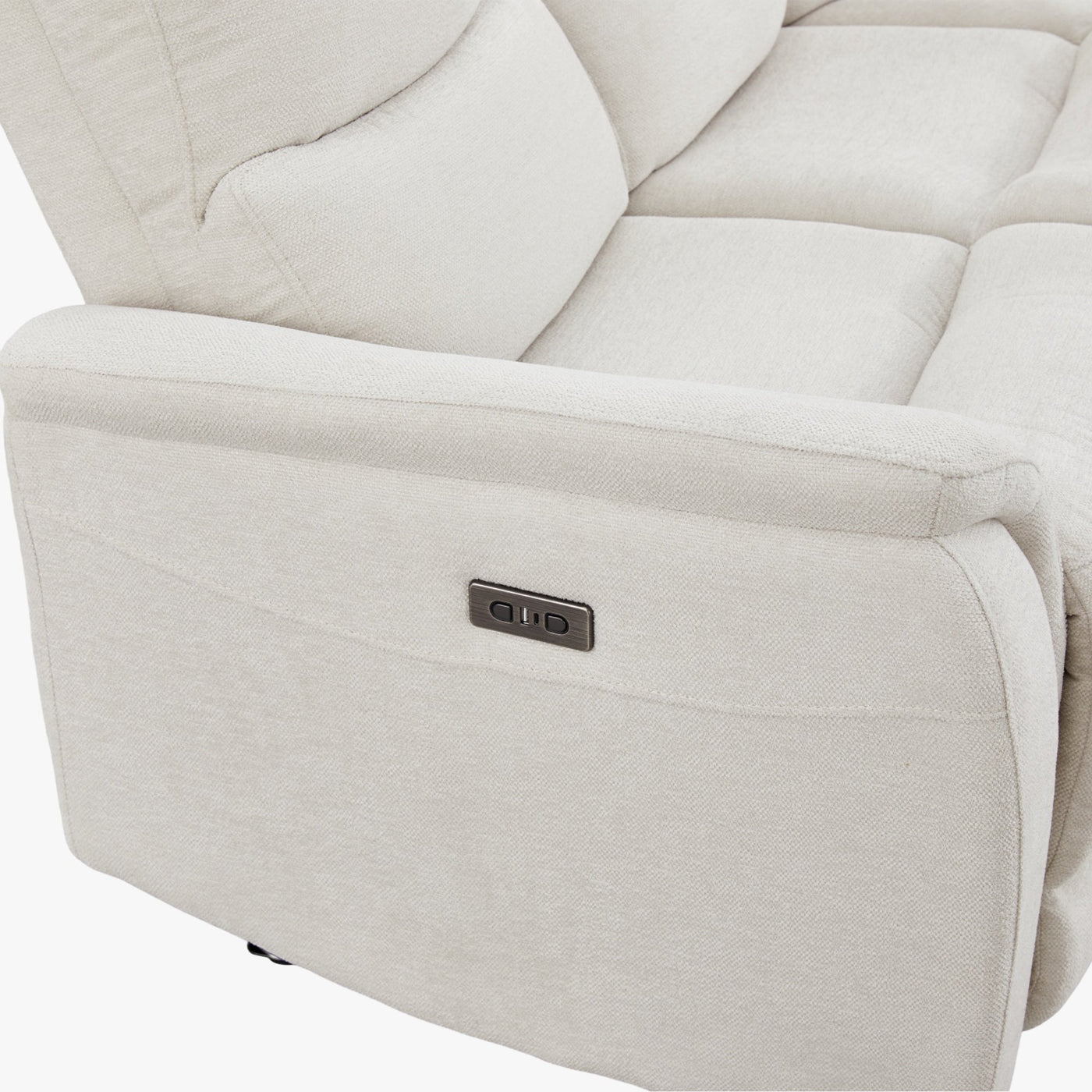 DAVY Canapé d'angle relax électrique en tissu blanc écru - Angle droit - Canapé relax - Mobilier Deco