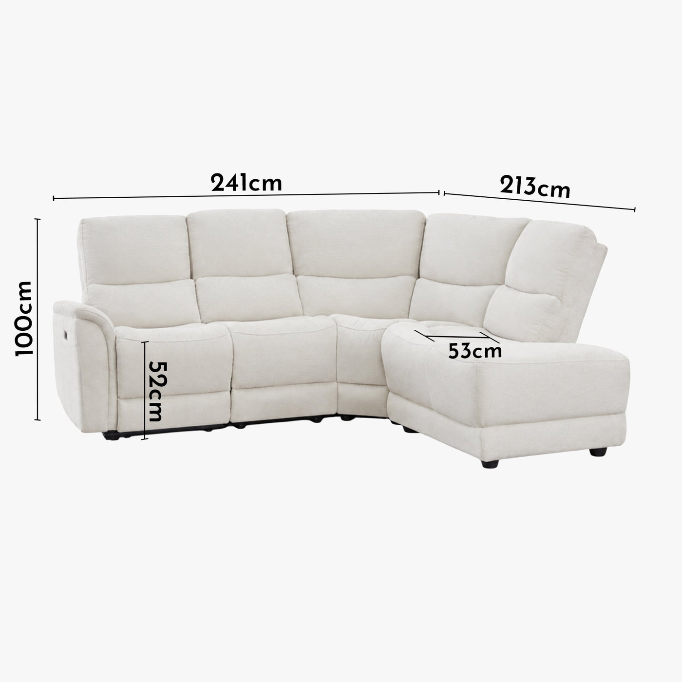 DAVY Canapé d'angle relax électrique en tissu blanc écru - Angle droit - Canapé relax - Mobilier Deco