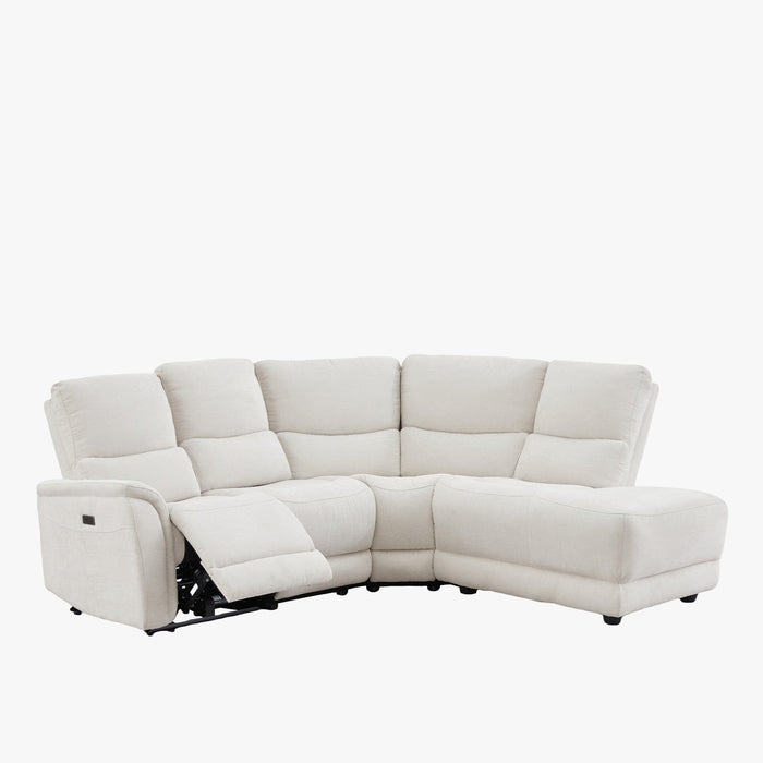 DAVY Canapé d'angle relax électrique en tissu blanc écru - Angle droit