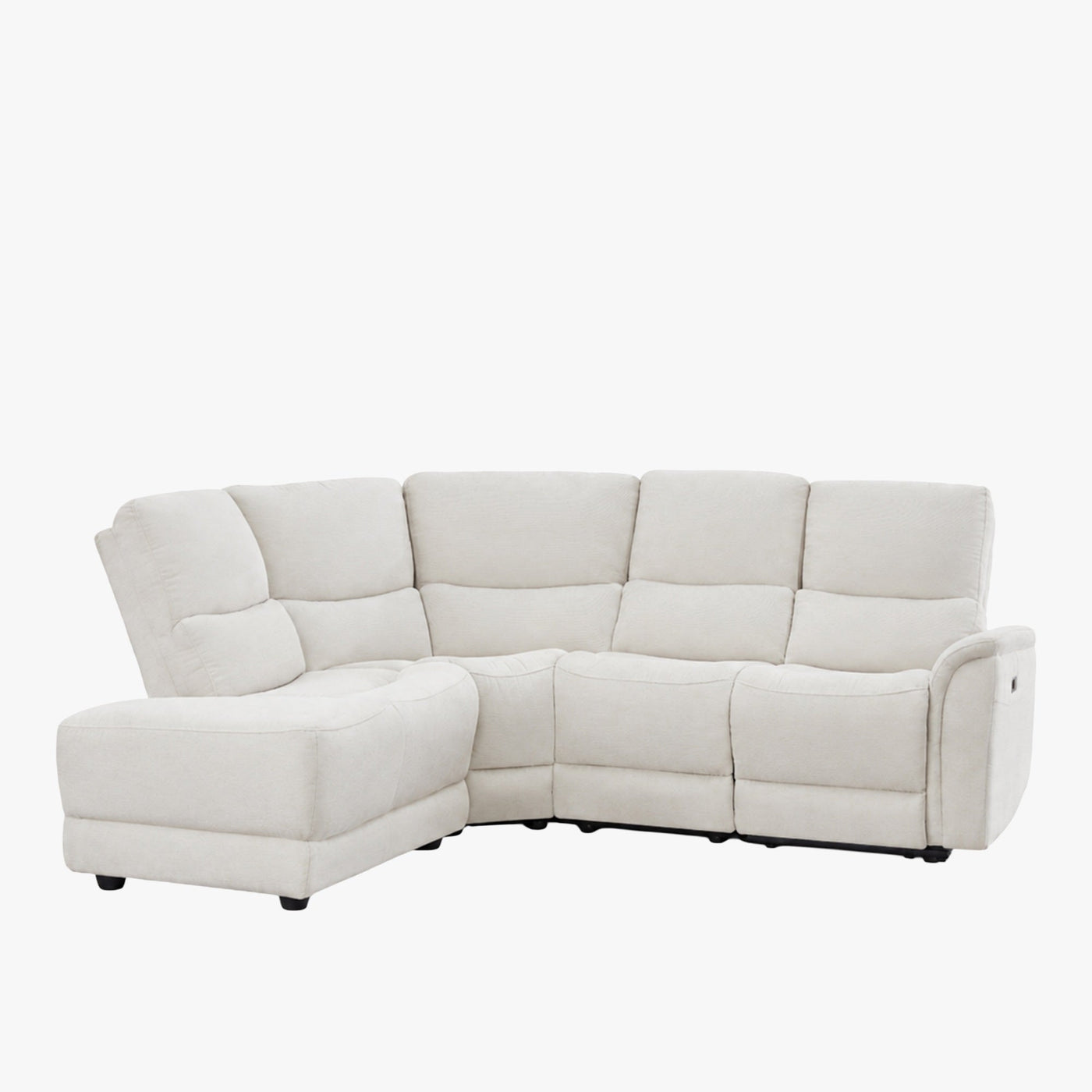 DAVY Canapé d'angle relax électrique en tissu blanc écru - Angle gauche - Canapé relax - Mobilier Deco