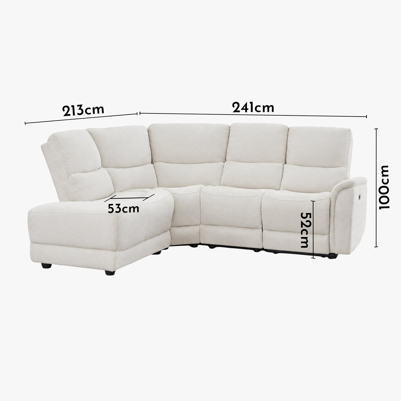 DAVY Canapé d'angle relax électrique en tissu blanc écru - Angle gauche - Canapé relax - Mobilier Deco