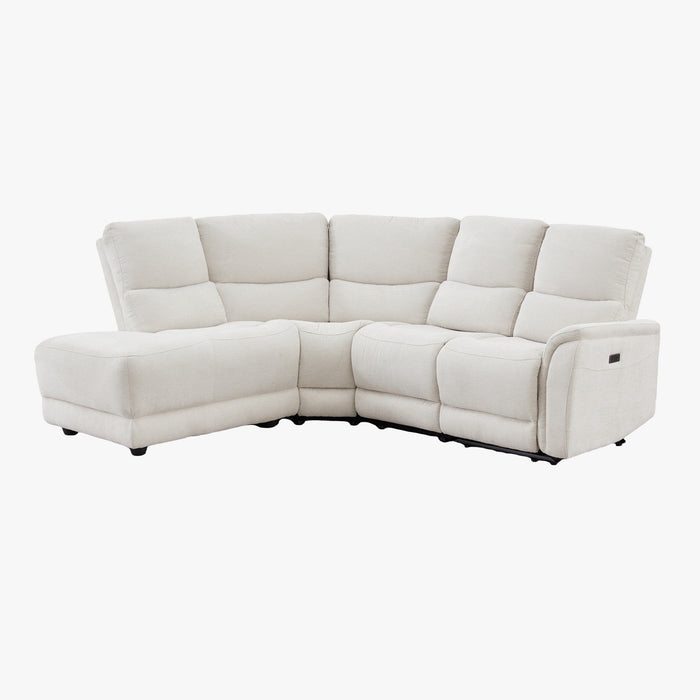 DAVY Canapé d'angle relax électrique en tissu blanc écru - Angle gauche