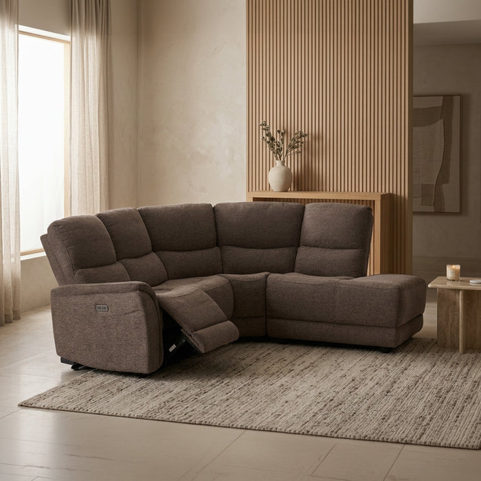 DAVY Canapé d'angle relax électrique en tissu marron - Angle droit – Canapé relax Mobilier Deco