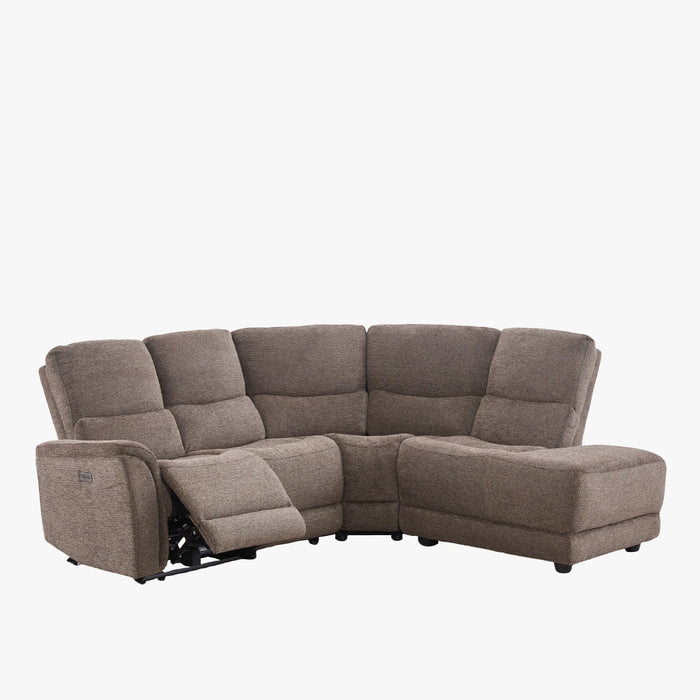 DAVY Canapé d'angle relax électrique en tissu marron - Angle droit