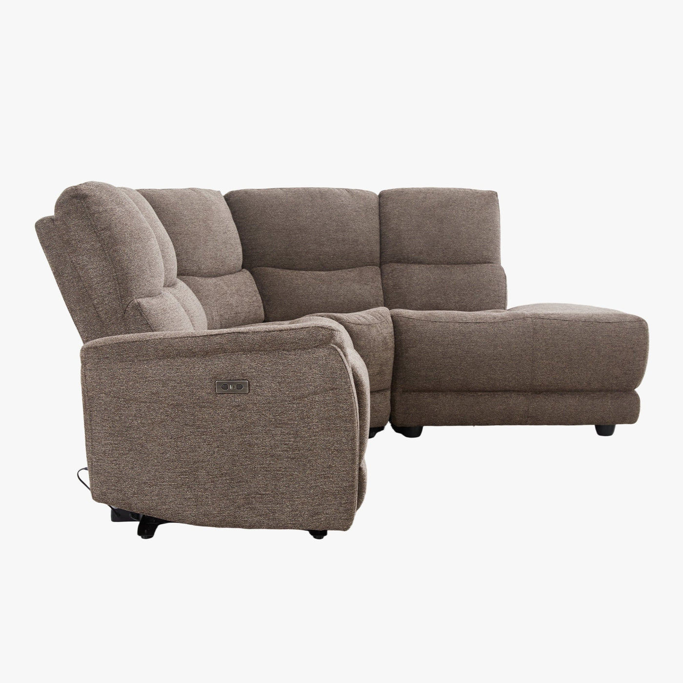 DAVY Canapé d'angle relax électrique en tissu marron - Angle droit - Canapé relax - Mobilier Deco