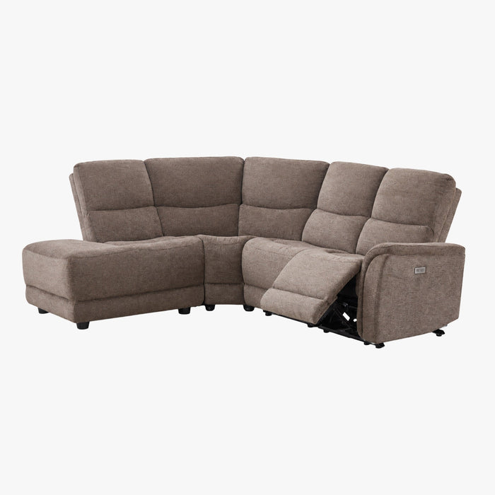 DAVY Canapé d'angle relax électrique en tissu marron - Angle gauche