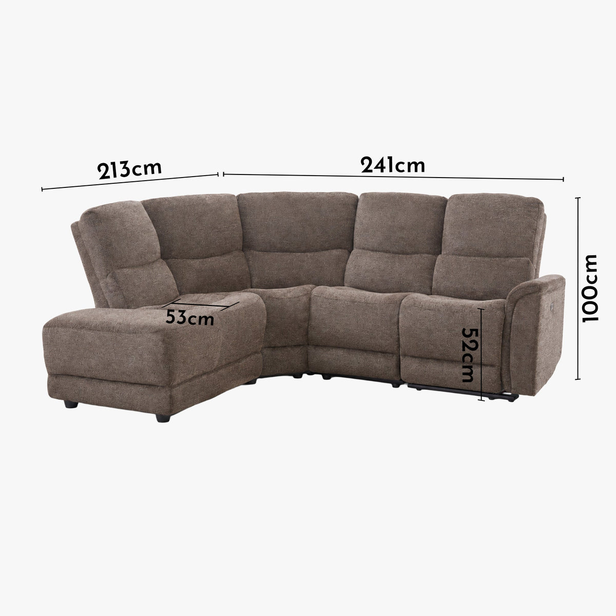 DAVY Canapé d'angle relax électrique en tissu marron - Angle gauche - Canapé relax - Mobilier Deco