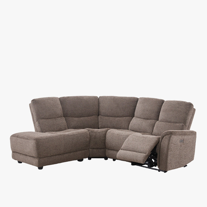 DAVY Canapé d'angle relax électrique en tissu marron - Angle gauche