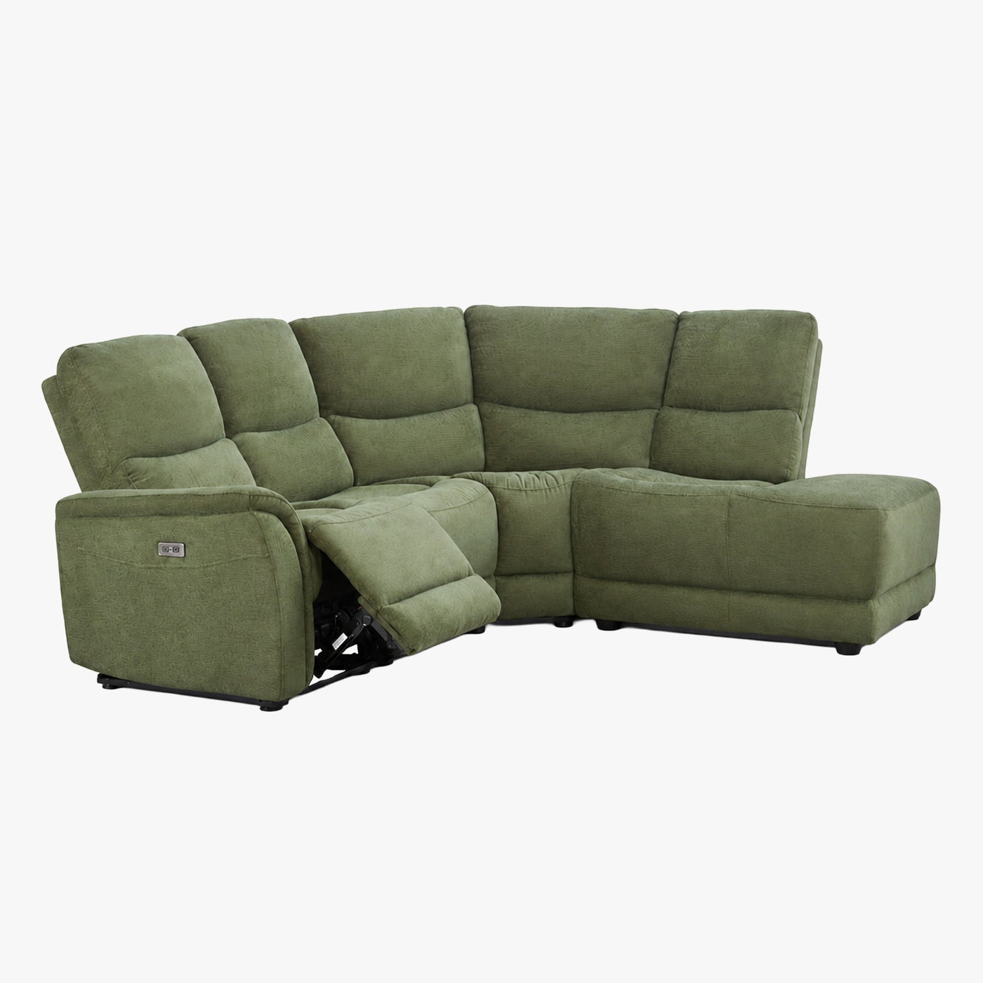 DAVY Canapé d'angle relax électrique en tissu vert - Angle droit - Canapé relax - Mobilier Deco