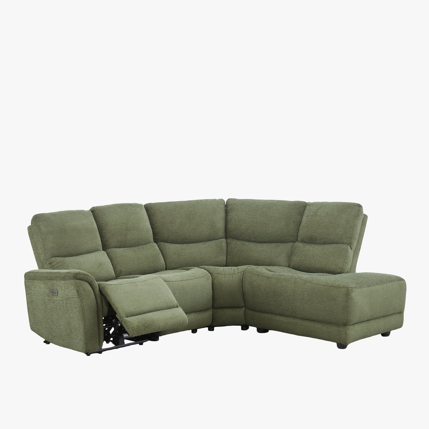 DAVY Canapé d'angle relax électrique en tissu vert - Angle droit - Canapé relax - Mobilier Deco