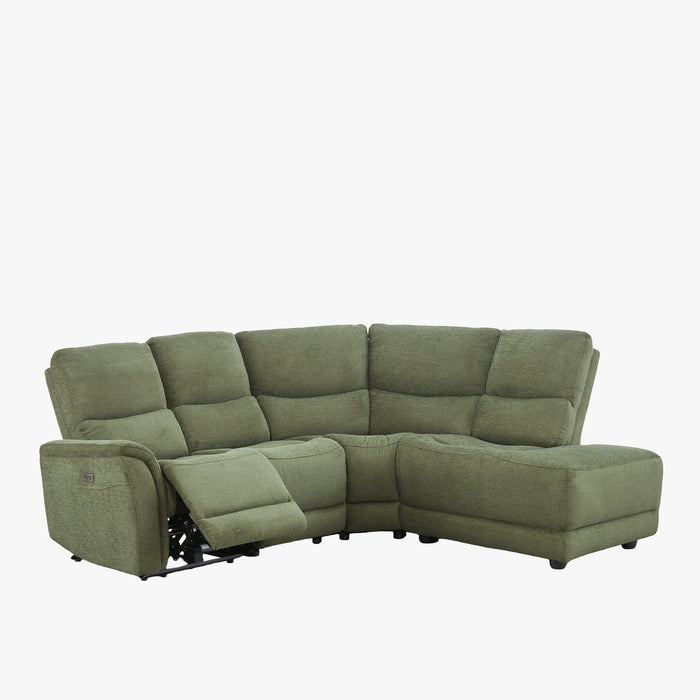 DAVY Canapé d'angle relax électrique en tissu vert - Angle droit
