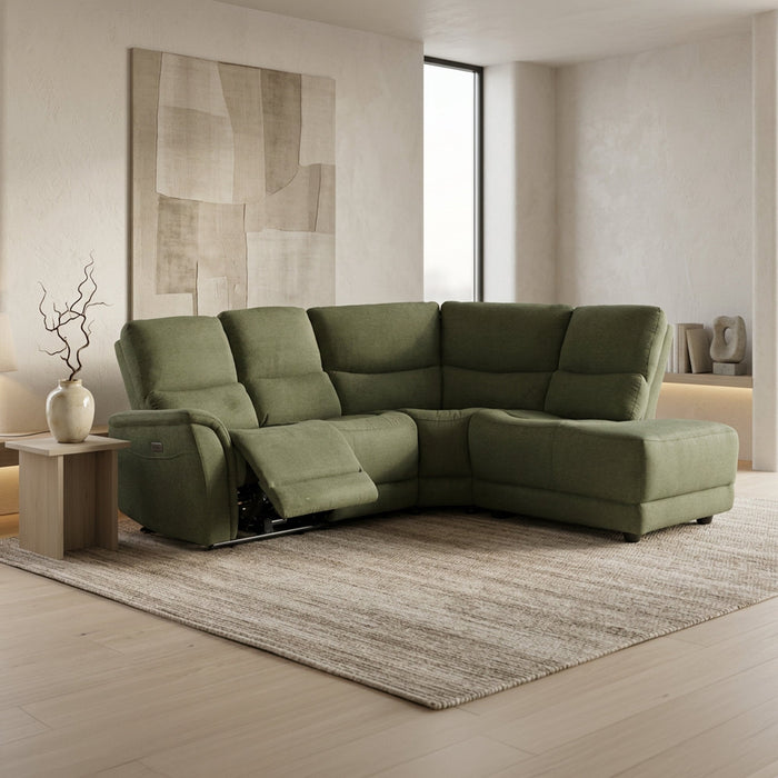 DAVY Canapé d'angle relax électrique en tissu vert - Angle droit – Canapé relax Mobilier Deco