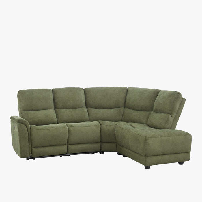 DAVY Canapé d'angle relax électrique en tissu vert - Angle droit