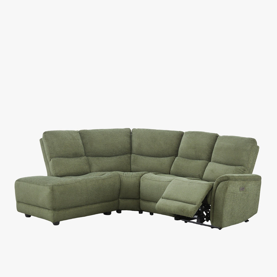 DAVY Canapé d'angle relax électrique en tissu vert - Angle gauche — aperçu vidéo