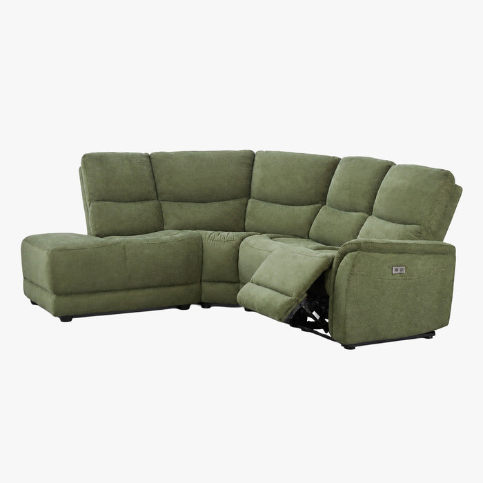 DAVY Canapé d'angle relax électrique en tissu vert - Angle gauche