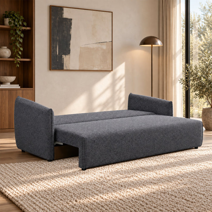 DAYLA Canapé 3 places convertible avec coffre en tissu bleu – Canapé d'angle convertible – vue 2