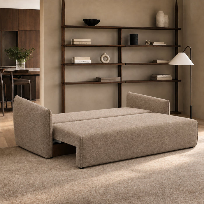 DAYLA Canapé 3 places convertible avec coffre en tissu taupe – Canapés convertibles – vue 2