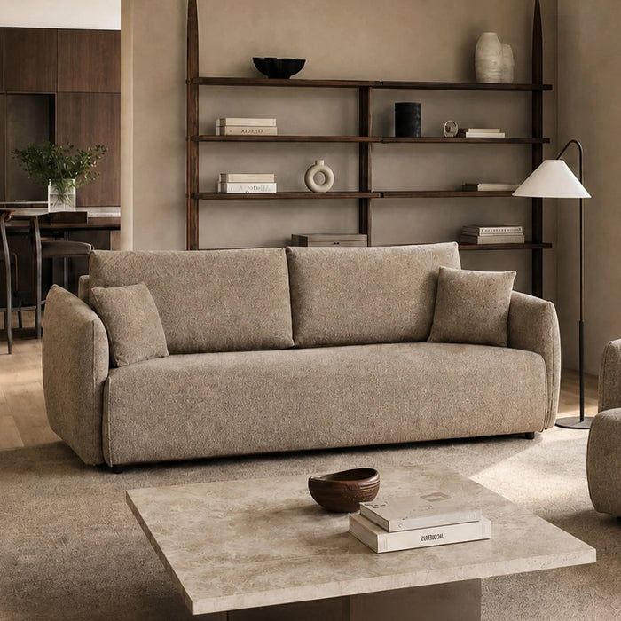 DAYLA Canapé 3 places convertible avec coffre en tissu taupe – Canapés convertibles Mobilier Deco
