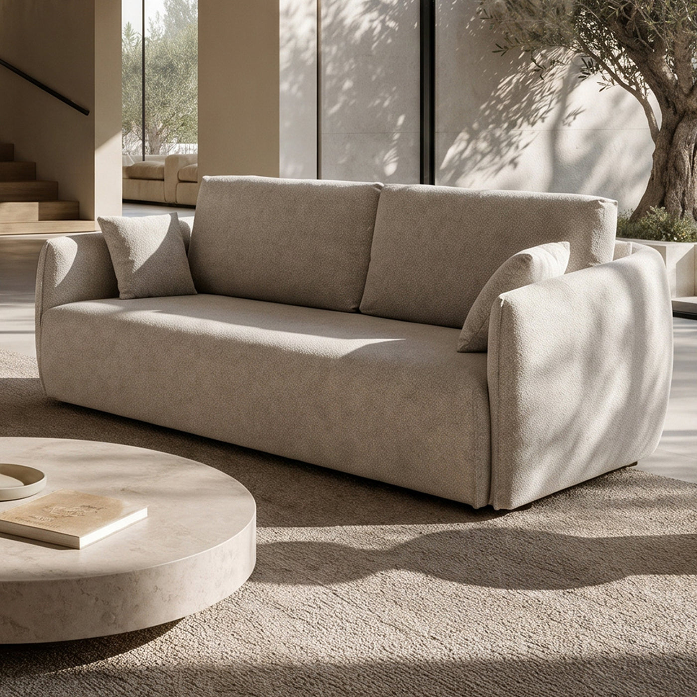 DAYLA Canapé 3 places convertible en tissu beige - Canapés convertibles - Mobilier Deco