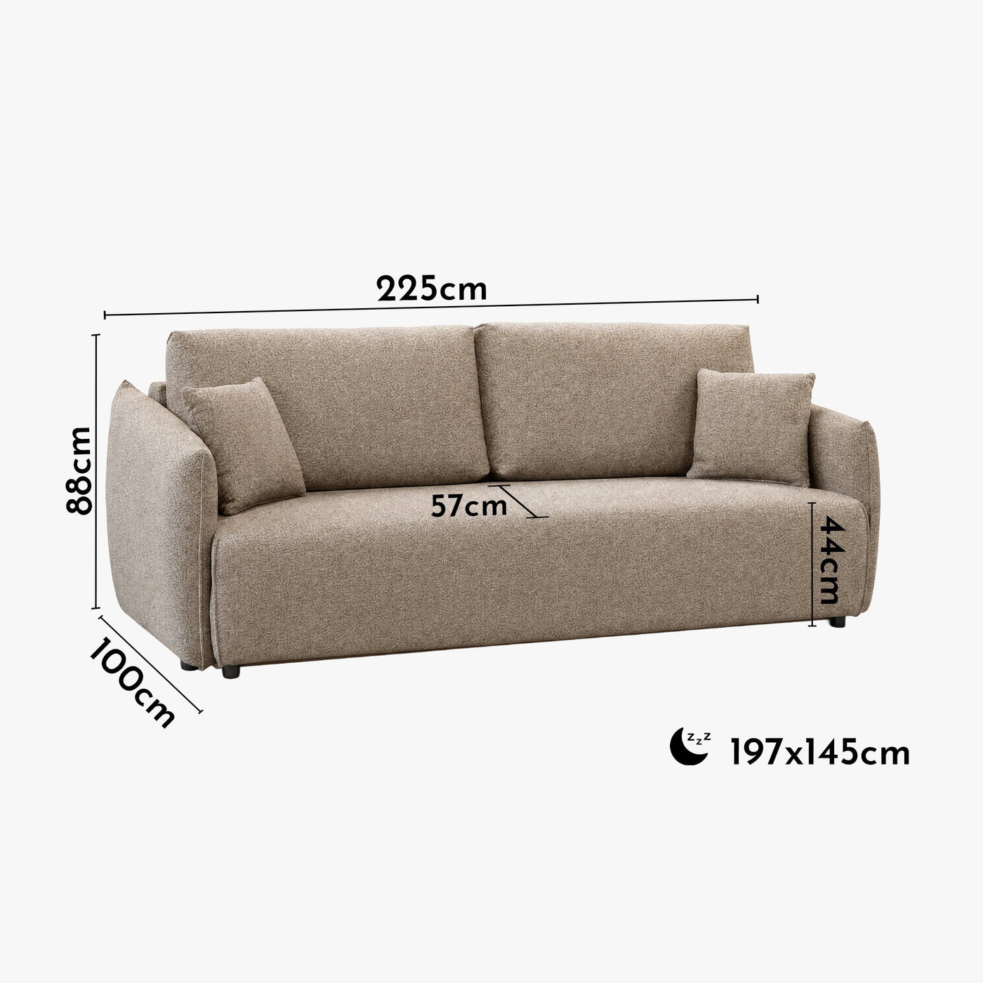 DAYLA Canapé 3 places convertible en tissu taupe - Canapés convertibles - Mobilier Deco