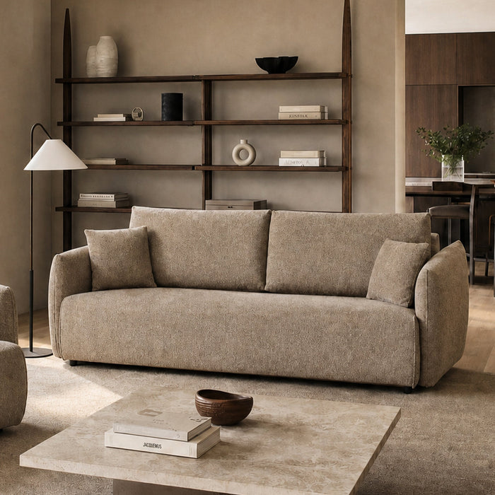 DAYLA Canapé 3 places convertible en tissu taupe