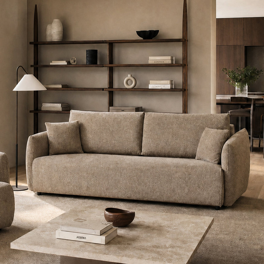 DAYLA Canapé 3 places convertible avec coffre en tissu taupe — aperçu vidéo