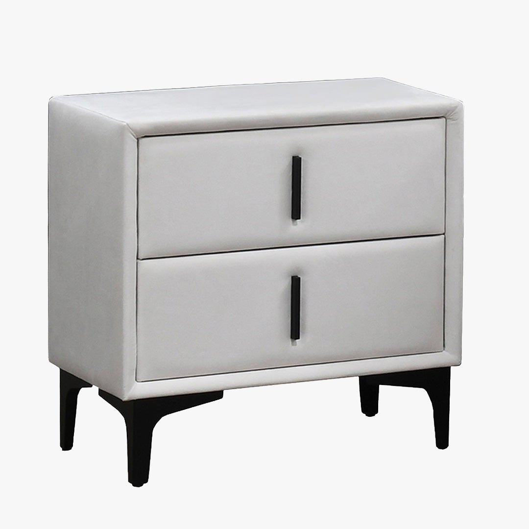 DAYNA Table de chevet 2 tiroirs en velours écru - Table de chevet - Mobilier Deco