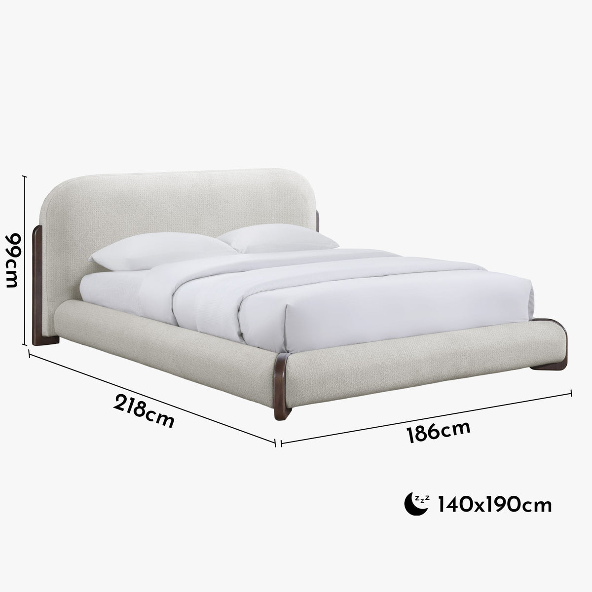 DELYA Lit double en tissu beige et bois foncé 140x190 cm - Lits - Mobilier Deco
