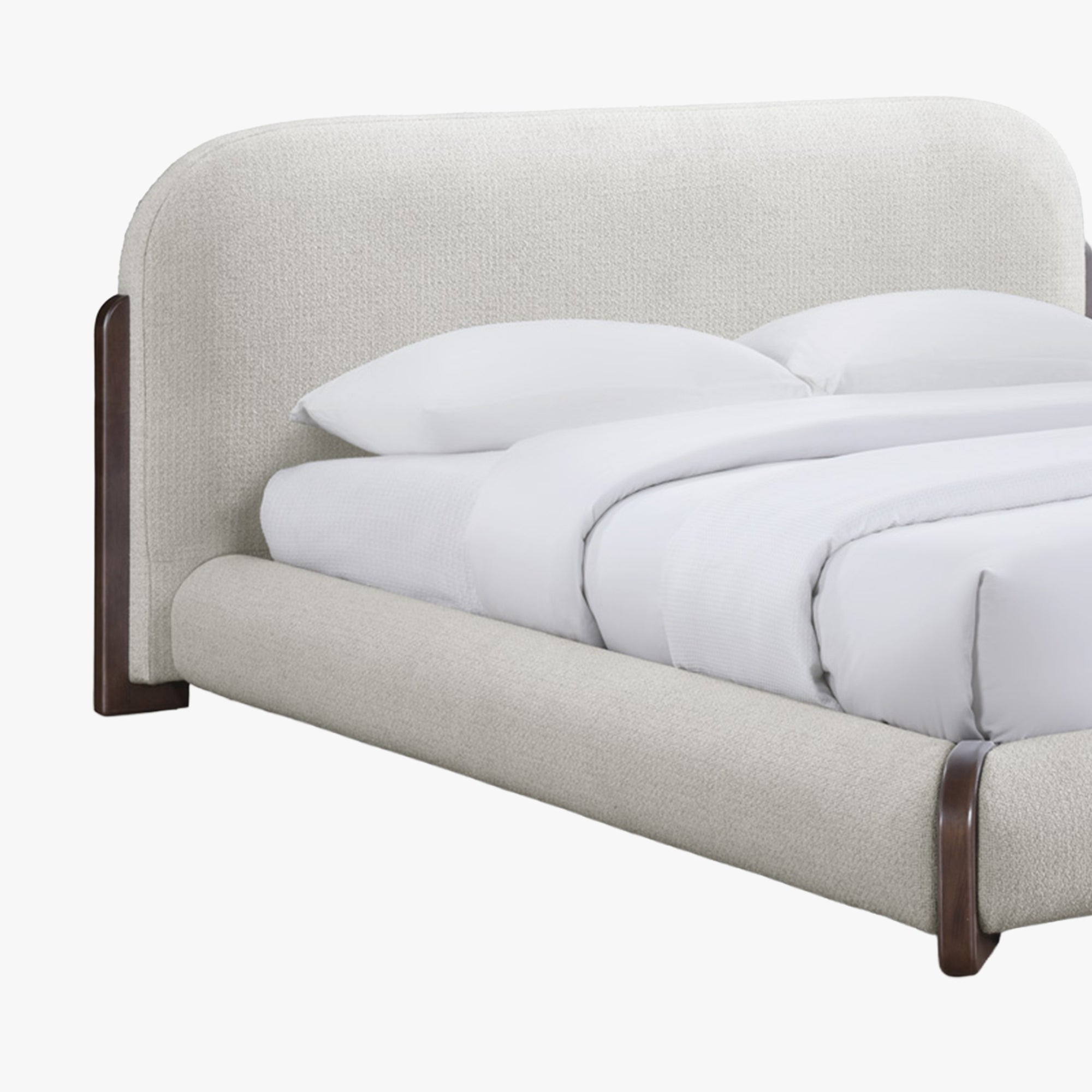 DELYA Lit double en tissu beige et bois foncé 160x200 cm - Lits - Mobilier Deco