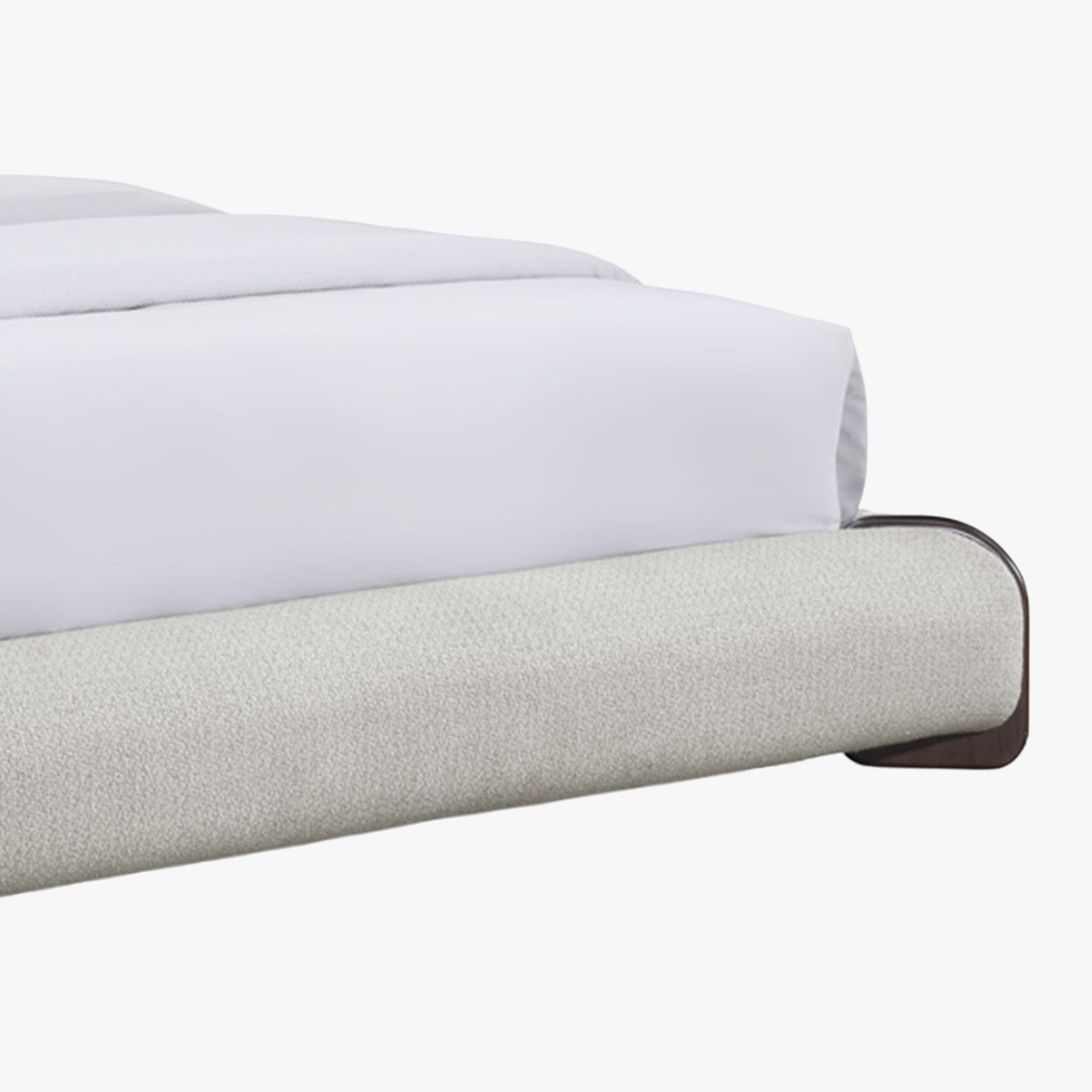 DELYA Lit double en tissu beige et bois foncé 160x200 cm - Lits - Mobilier Deco