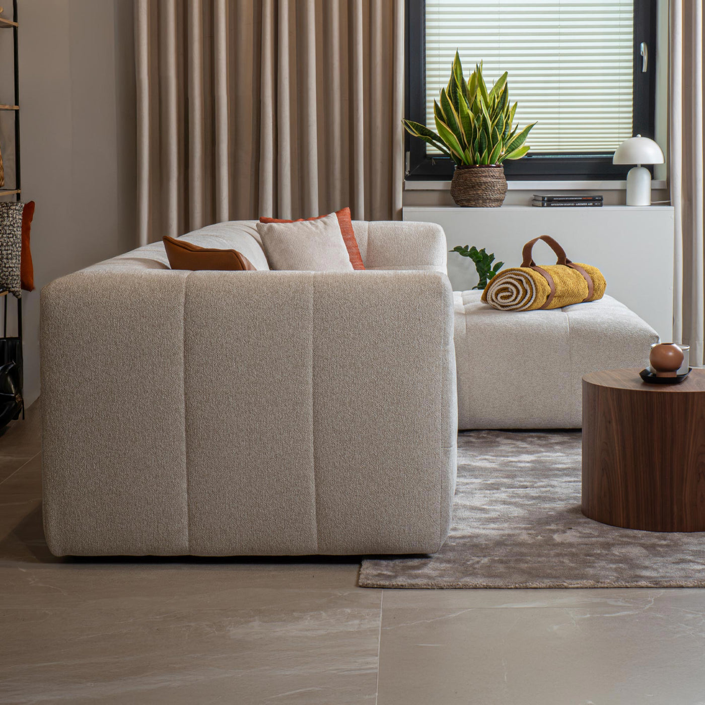 DEYNA Canapé d’angle en tissu capitonné beige - Angle droit