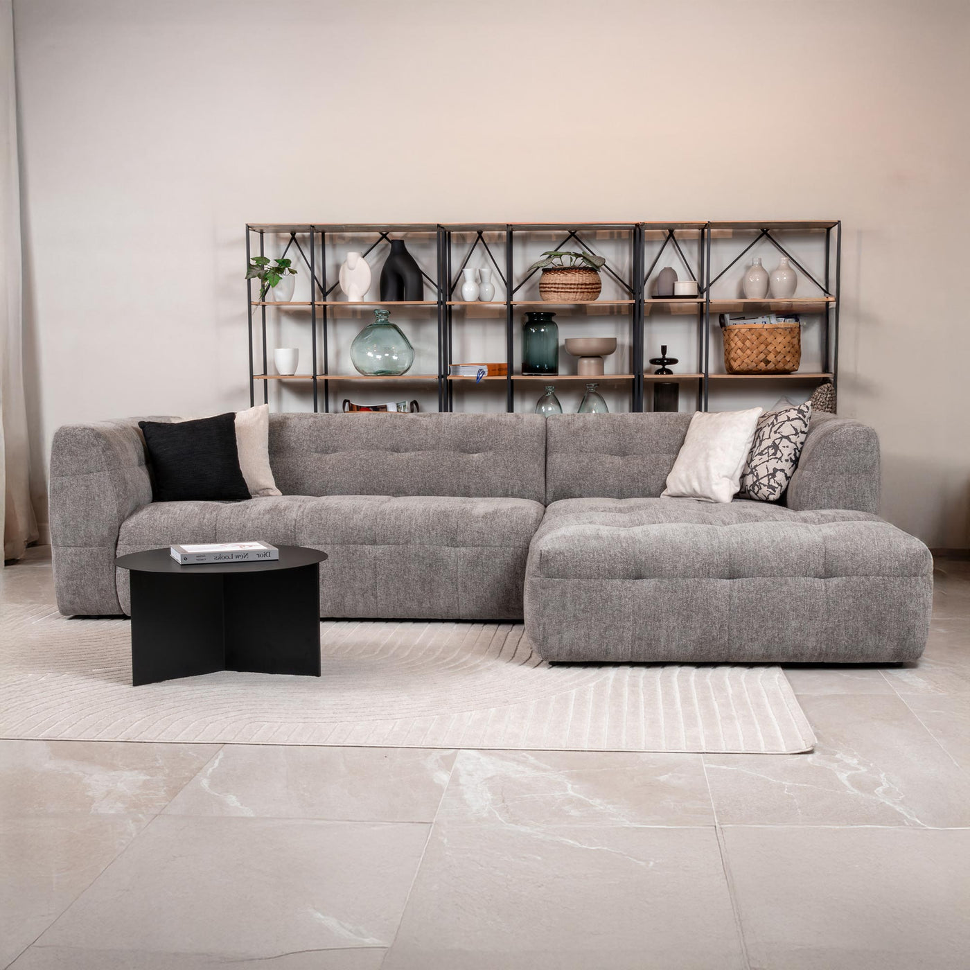 DEYNA Canapé d’angle en tissu capitonné gris foncé - Angle droit