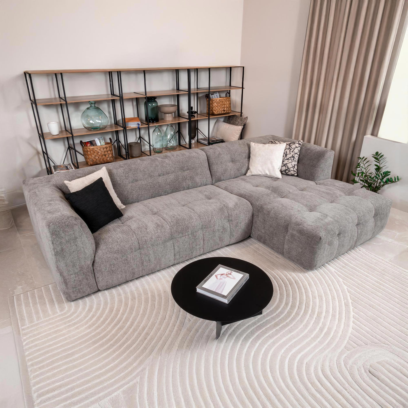 DEYNA Canapé d’angle en tissu capitonné gris foncé - Angle droit