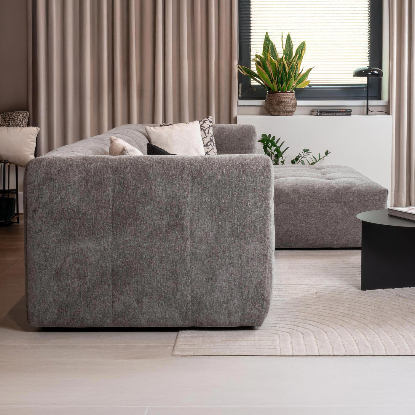 DEYNA Canapé d’angle en tissu capitonné gris foncé - Angle droit