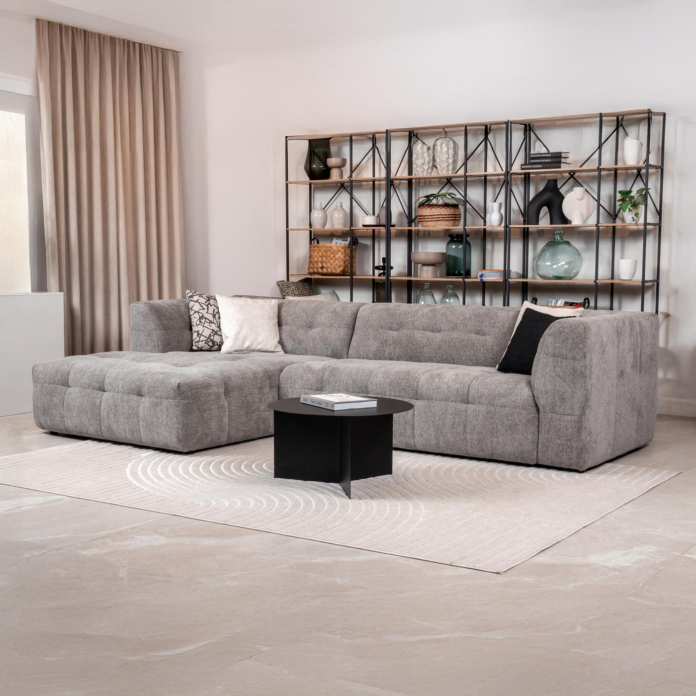 DEYNA Canapé d’angle en tissu capitonné gris foncé - Angle gauche