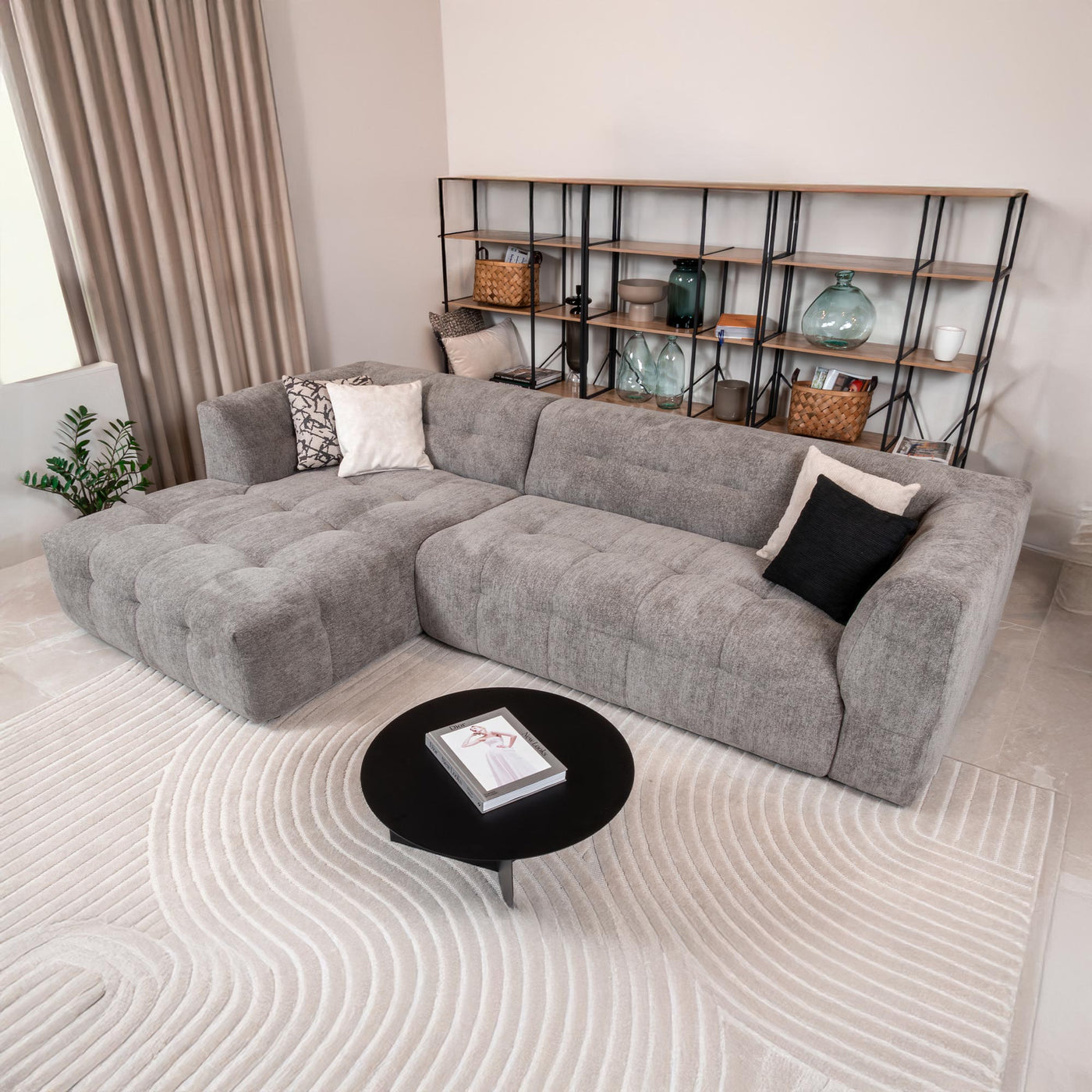 DEYNA Canapé d’angle en tissu capitonné gris foncé - Angle gauche