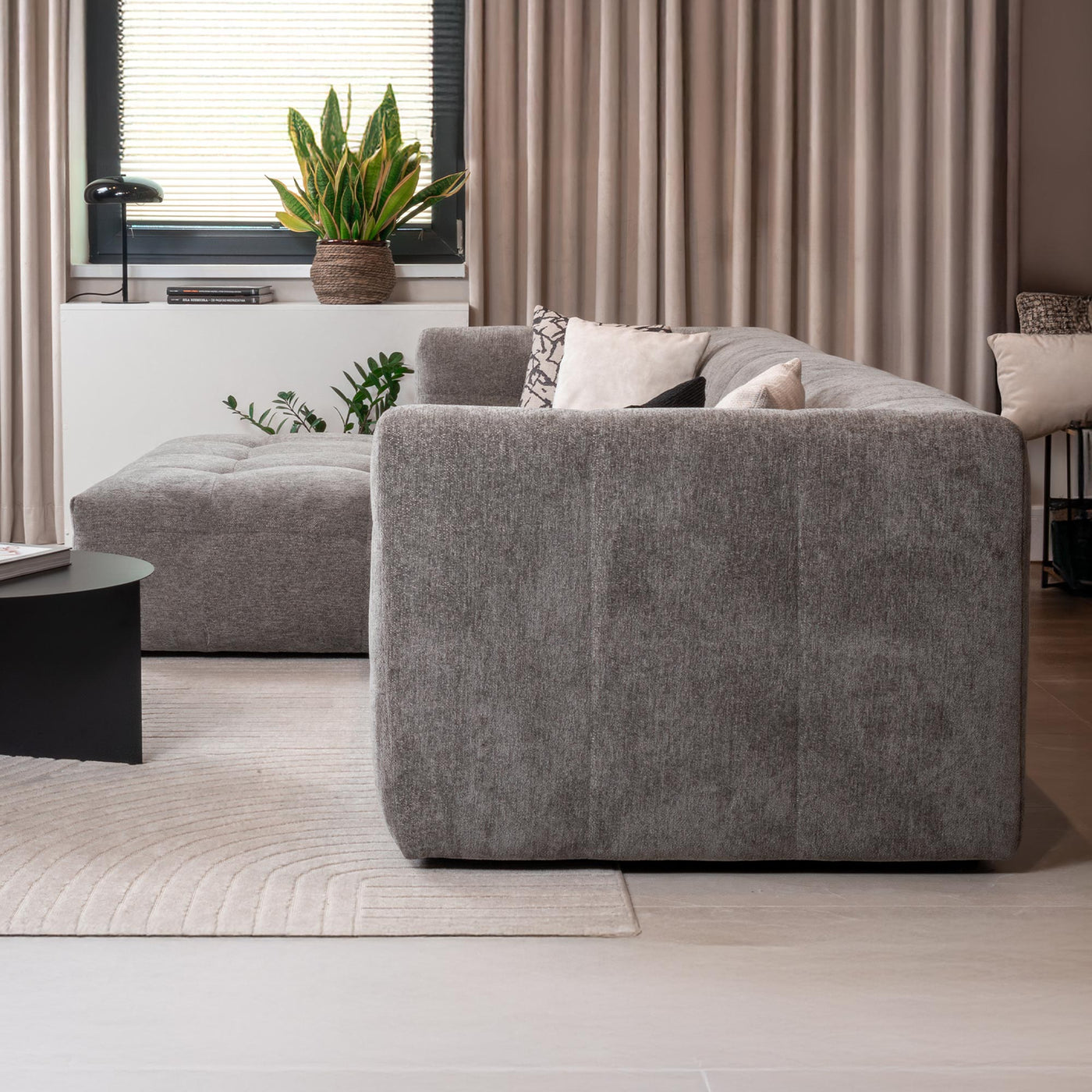 DEYNA Canapé d’angle en tissu capitonné gris foncé - Angle gauche
