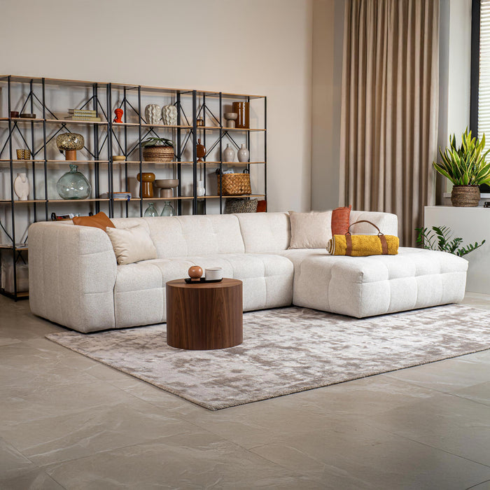 DEYNA Canapé d’angle en tissu capitonné beige - Angle droit