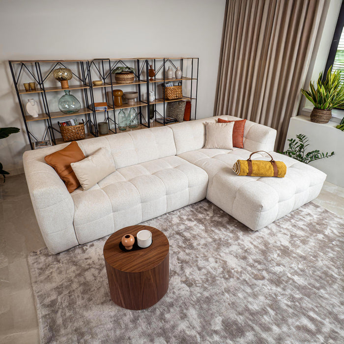 DEYNA Canapé d’angle en tissu capitonné beige - Angle droit