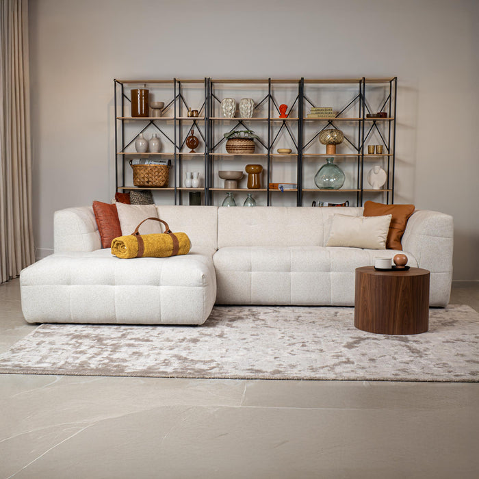 DEYNA Canapé d’angle en tissu capitonné beige - Angle gauche