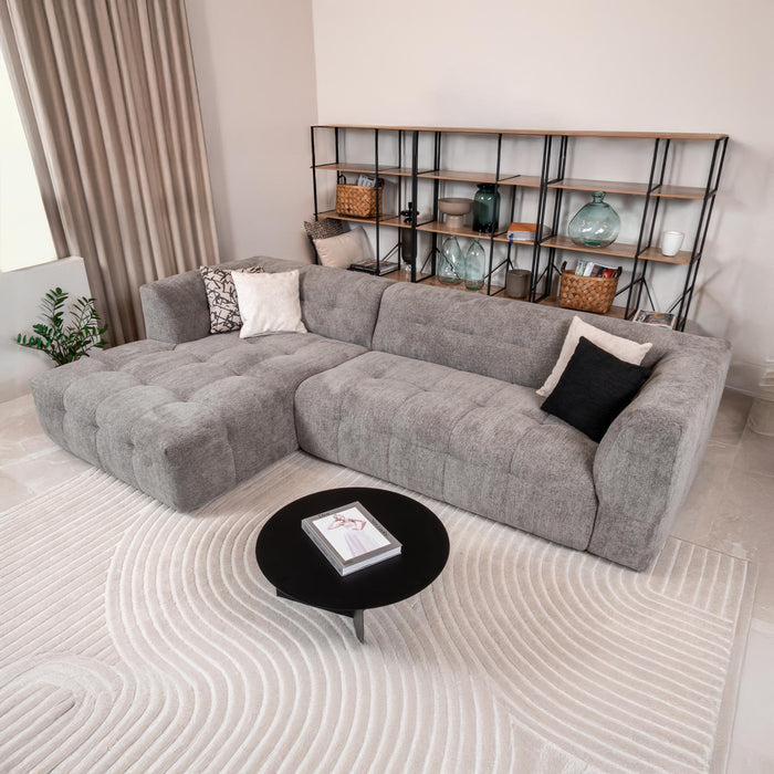 DEYNA Canapé d’angle en tissu capitonné gris foncé - Angle gauche