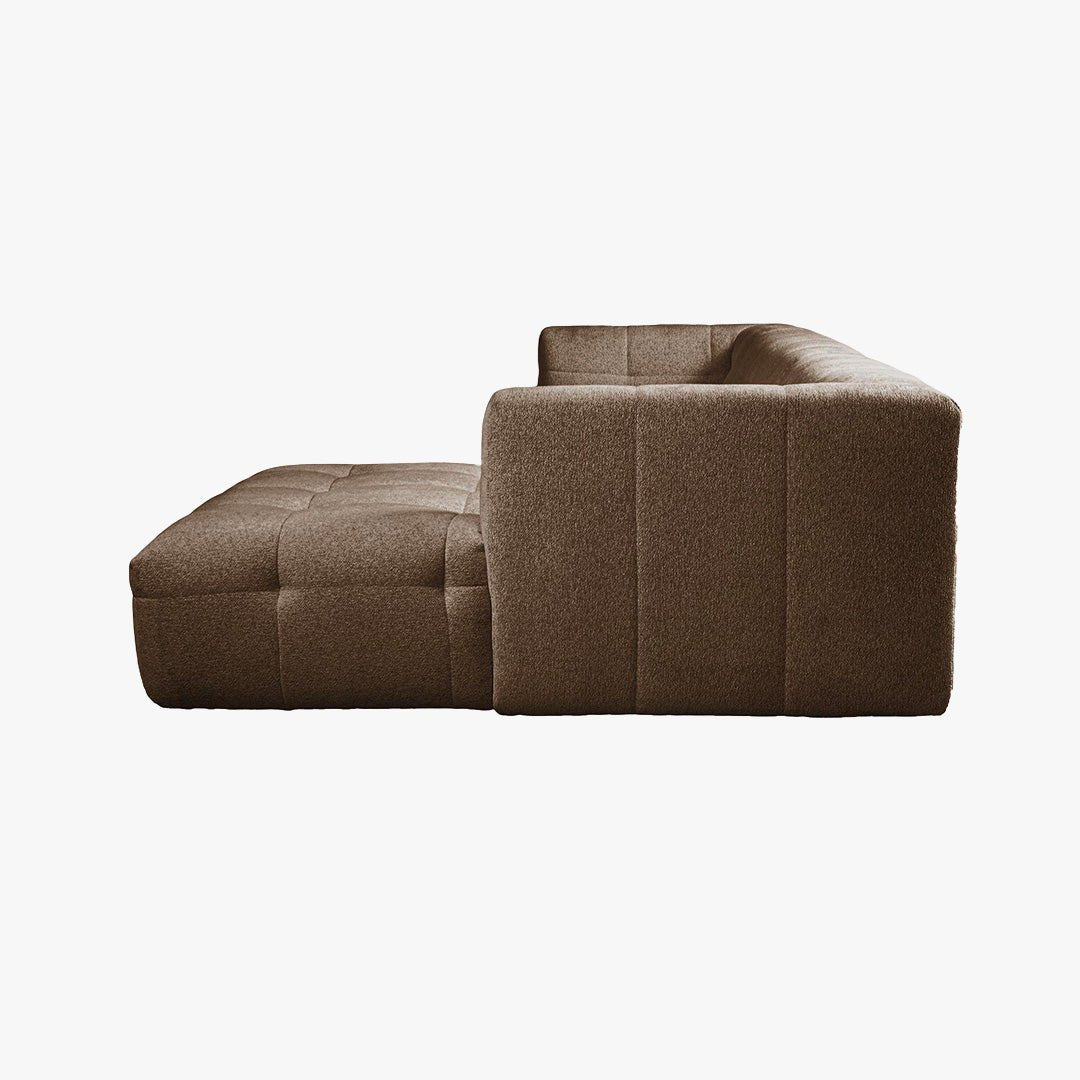 DEYNA Canapé d’angle en tissu capitonné taupe - Angle droit - Canapés d'angle - Mobilier Deco